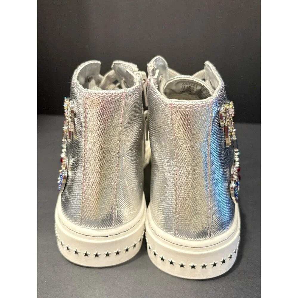 Steve Madden Shoes Girls Size 5 Silver High Top Sneaker Glitter Rhinestone